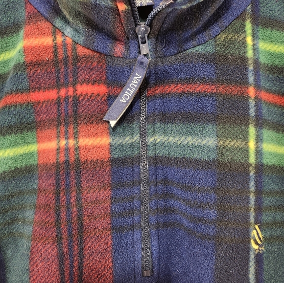 Vintage NAUTICA Multi Coloured Plaid NauTech Fleece 1/4 Zip Sweater Made USA XXL - Picture 3 of 8